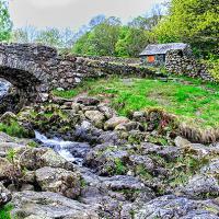 Iconic Lake District stone bridge.